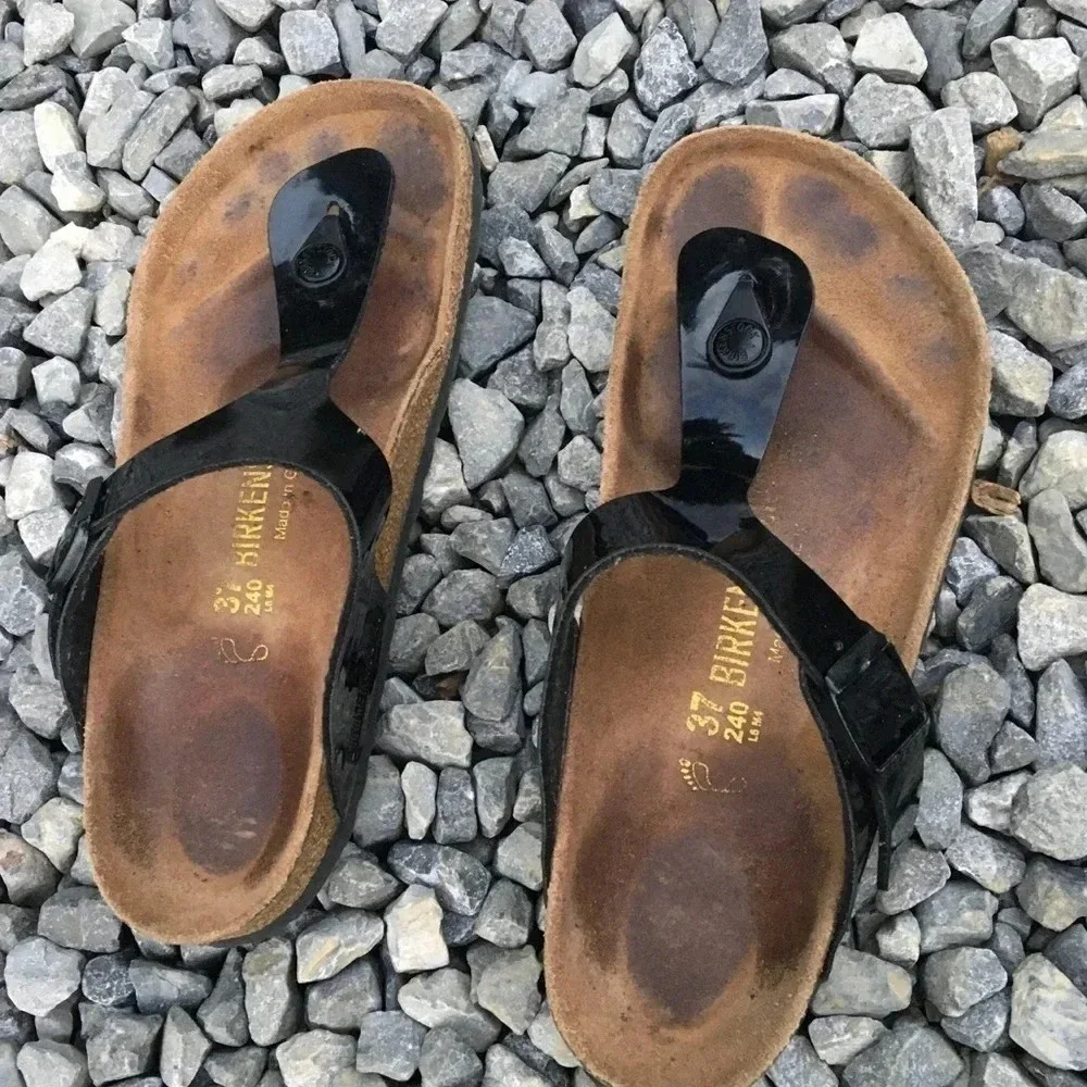 Birkenstock Gizeh Black Patent Leather Sandals 37